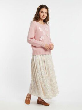 Vintage Rouge Helium Womens Floral Embellished Sweater Size Medium Cottagecore